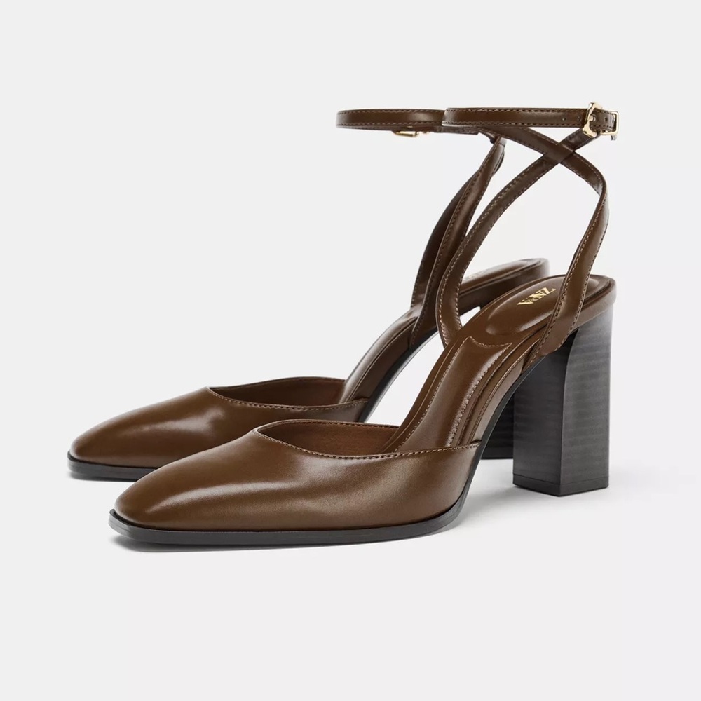 Zara Brown Block Heels